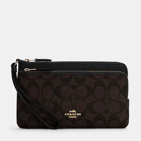 NWT $108 COACH Double Zip Wallet In Signature Canvas - Picture 1 of 5